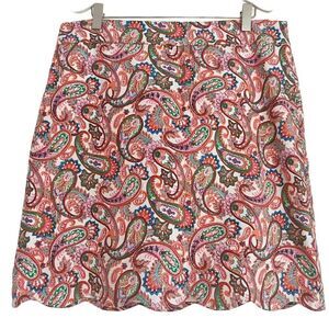 Talbots Paisley A Line Skirt w/ Scallop Hem Orange Pink Blue Green